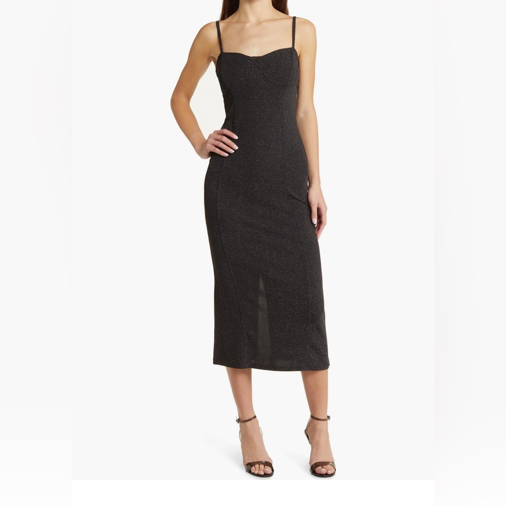 VERO MODA Kanva Sparkle Midi Dress in Black Detail Silver SIZE:XL Nwt